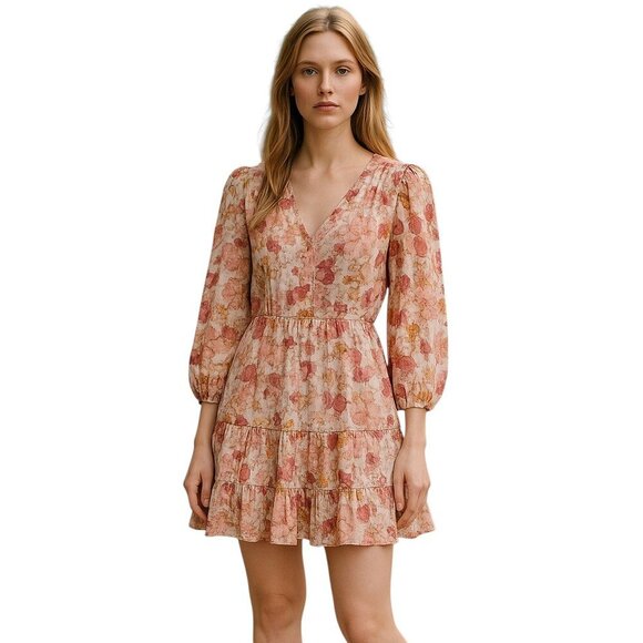 Veronica Beard Silk Floral Metallic Cybil V-Neck Cocktail Party Dress 4 - Picture 1 of 11
